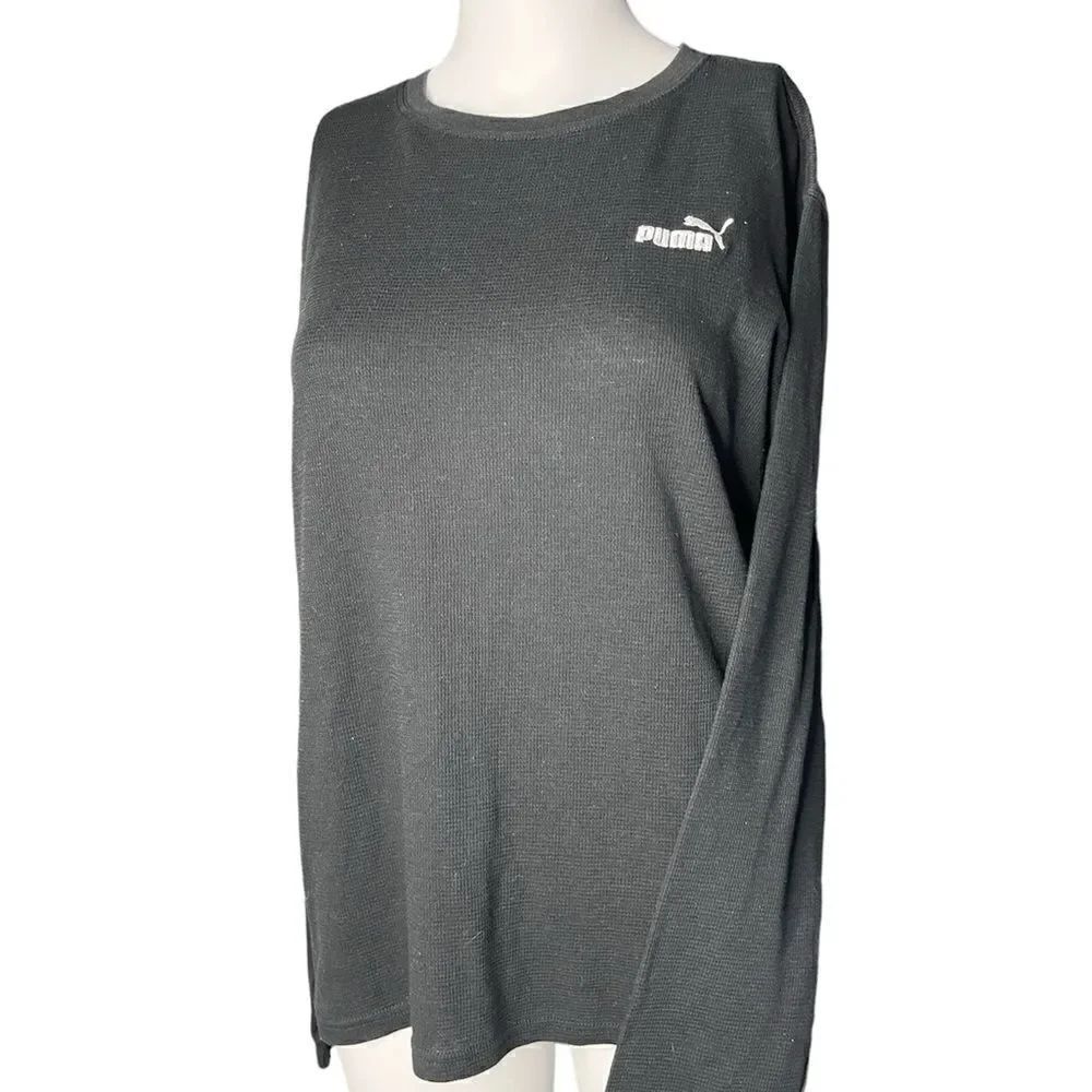 Puma Waffle Knit Long Sleeve Athleisure Shirt Black Size XL